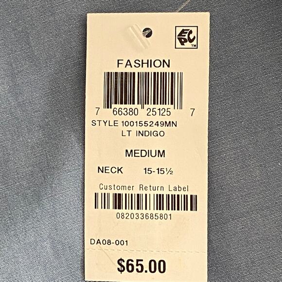 Bar III Men's Medium Button-Up Dress Shirt Slim Fit Stretch Light Indigo NEW - Picture 12 of 12